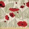 Ambesonne Poppy Flower Fabric by The Yard, Sketchy Tree Leaves Rural Floral Growth Botany Nature Inspired, Decorative Satin Fabric for Home Textiles and Crafts, 2 Yards, Scarlet Fern Green Beige